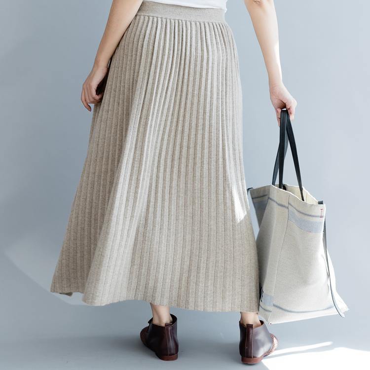 Elegant nude 2018 fall skirt oversize side open skirt casual elastic waist maxi skirts - Omychic