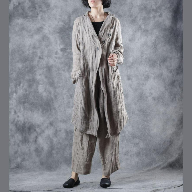 Elegant nude outwear casual long fall Notched wrinkled coat - Omychic
