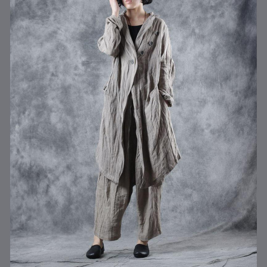 Elegant nude outwear casual long fall Notched wrinkled coat - Omychic