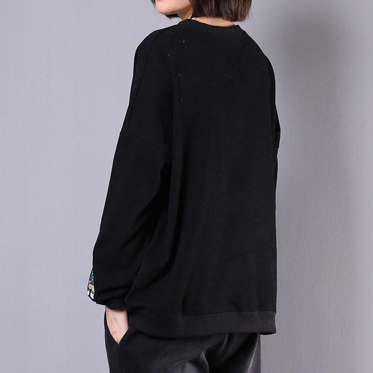 Elegant o neck cotton clothes For Women design black prints shirt fall - Omychic