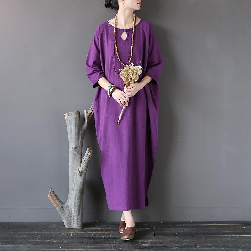 Elegant o neck half sleeve cotton spring Robes Photography purple Dresses - Omychic