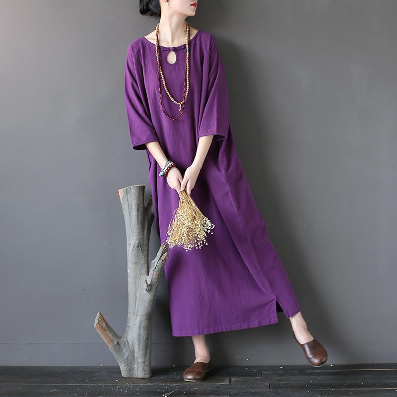 Elegant o neck half sleeve cotton spring Robes Photography purple Dresses - Omychic