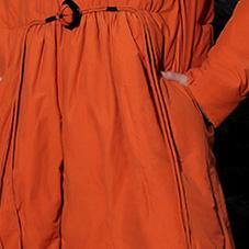 Elegant orange down coat winter plussize tie waist down jacket thick overcoat - Omychic