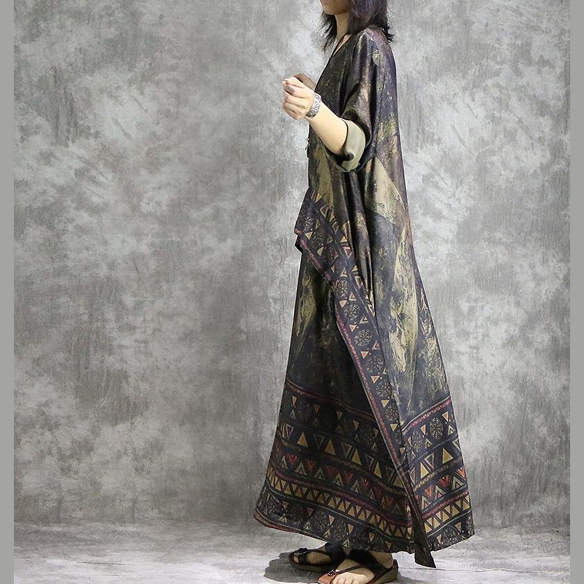 Elegant patchwork Chiffon clothes Mom Neckline khaki Traveling Dresses summer - Omychic