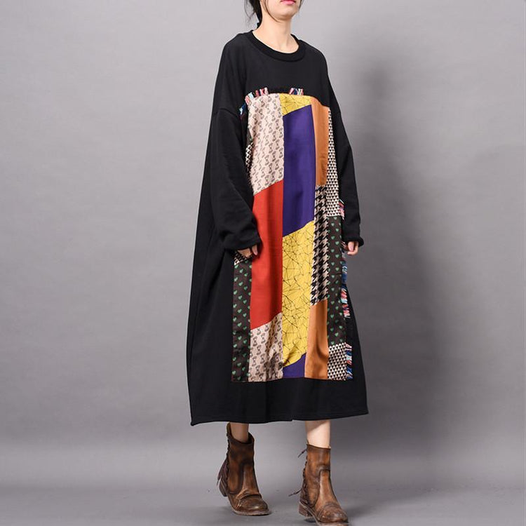 Elegant patchwork cotton fall tunic top Wardrobes black A Line Dresses - Omychic