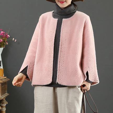 Elegant pink Woolen Coats Women Loose fitting winter jackets side open sleeve winter coat - Omychic