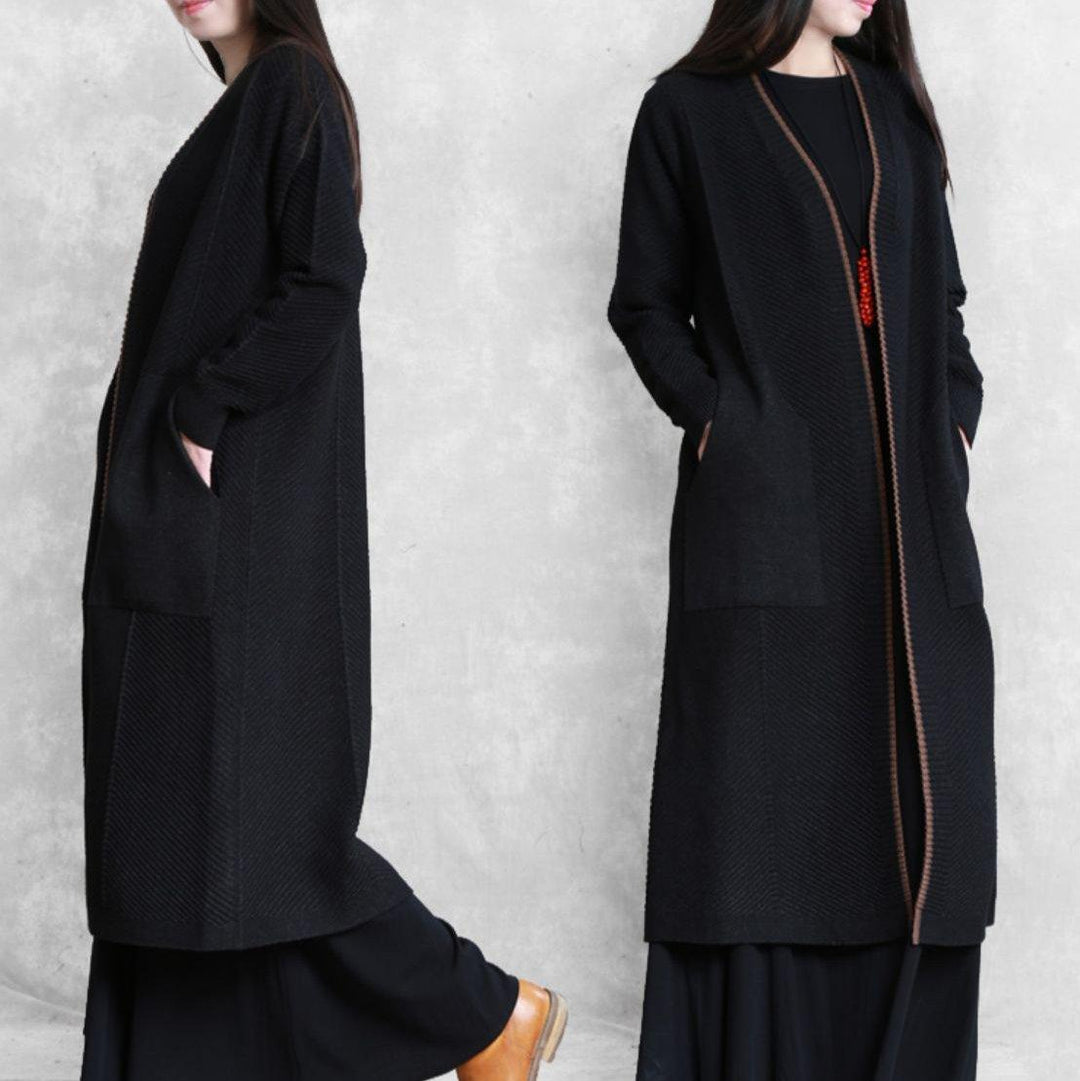 Elegant plus size long coat coat chocolate pockets coat - Omychic