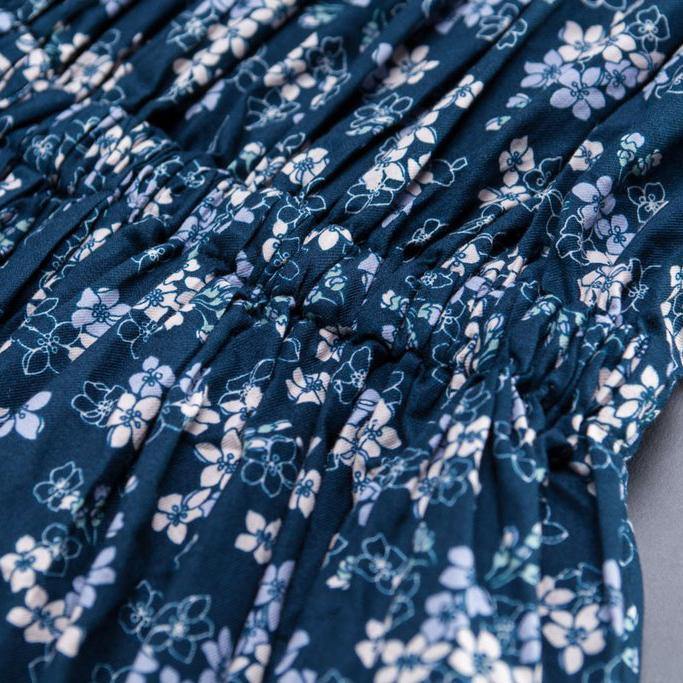 Elegant pure cotton dresses plus size Cotton Off Shoulder Floral Navy Blue Dress - Omychic