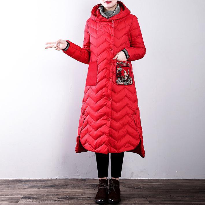 Elegant red duck down coat plus size clothing hooded YZ-2018111439 - Omychic