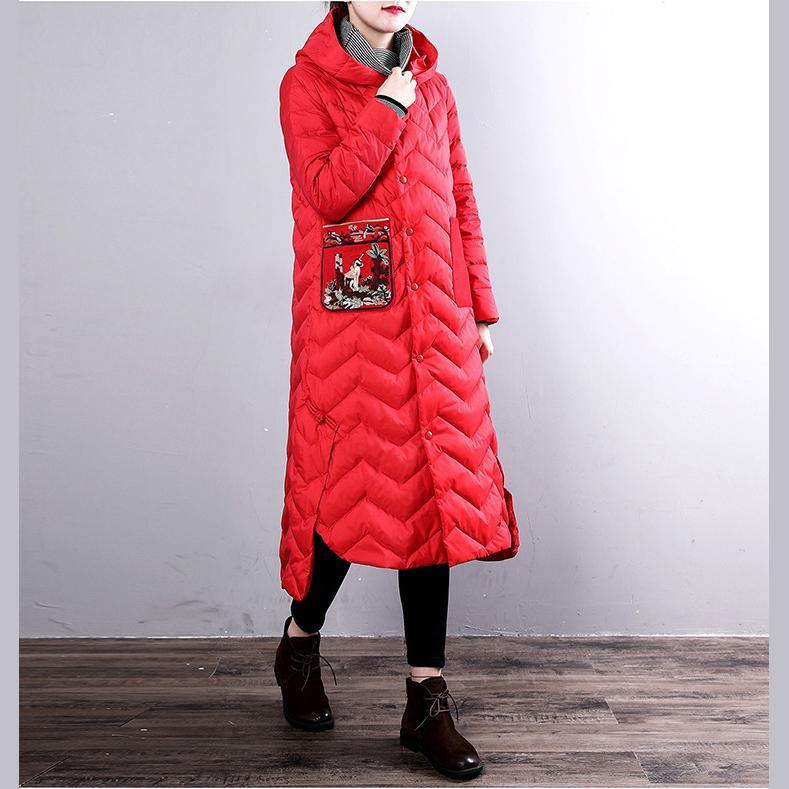 Elegant red duck down coat plus size clothing hooded YZ-2018111439 - Omychic