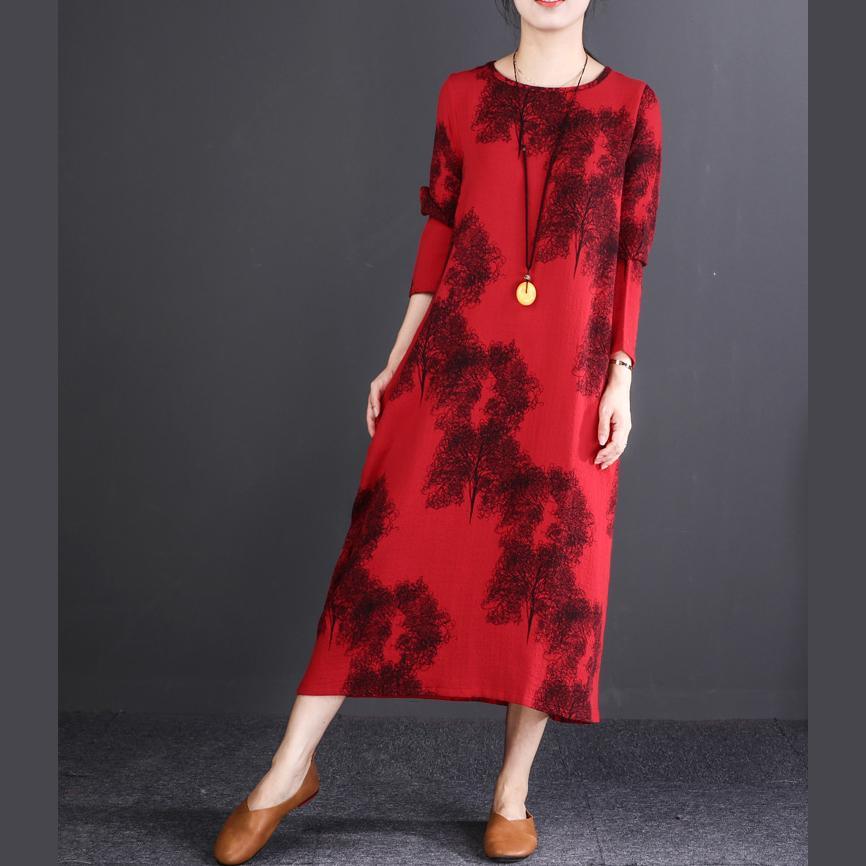 Elegant Red Print Chiffon Caftans Oversize O Neck Baggy Dresses Chiffon Gown Top Quality Long Sleeve Pockets Chiffon Dresses - Omychic