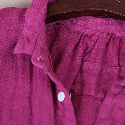 Elegant rose cotton linen blouse oversize cotton linen clothing blouses top quality half sleeve V neck cotton linen blouses - Omychic