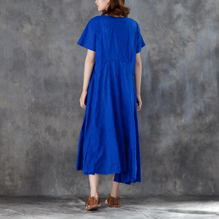 Elegant shift dresses trendy plus size Women Short Sleeve Drawstring Blue Dress - Omychic