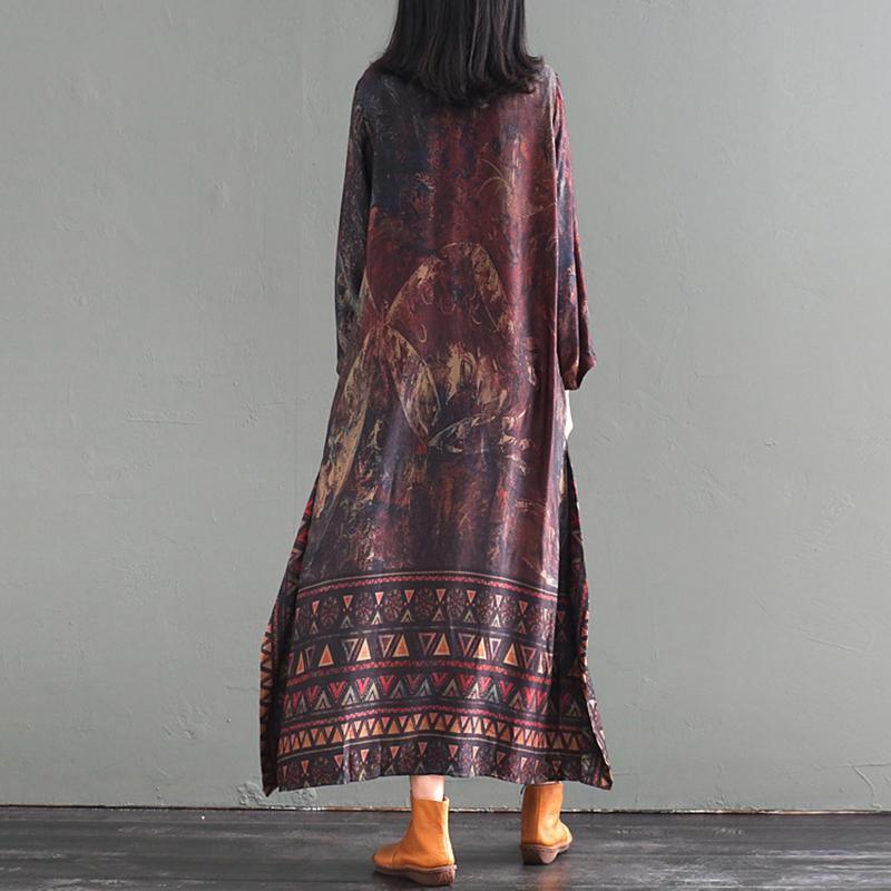 Elegant silk dresses Boho Spring O-neck Print Loose Splice Chiffon Dress - Omychic
