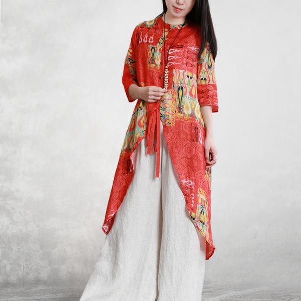 Elegant silk linen clothes For Women boutique Printed Soft Beauty Holiday Irregular Coat ( Limited Stock) - Omychic