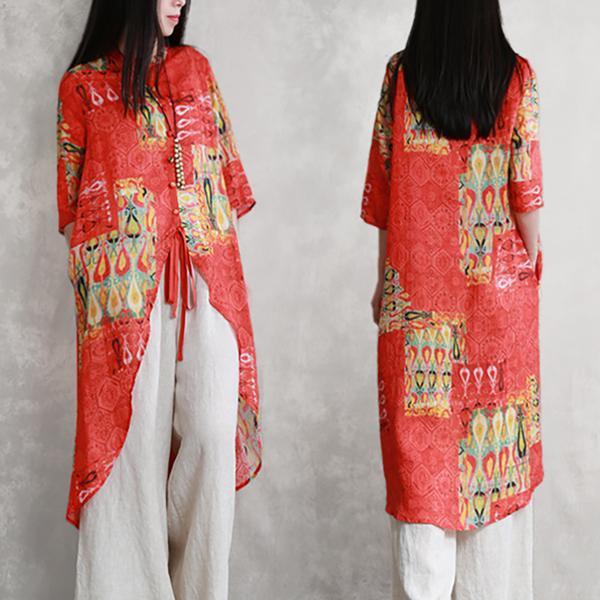 Elegant silk linen clothes For Women boutique Printed Soft Beauty Holiday Irregular Coat ( Limited Stock) - Omychic