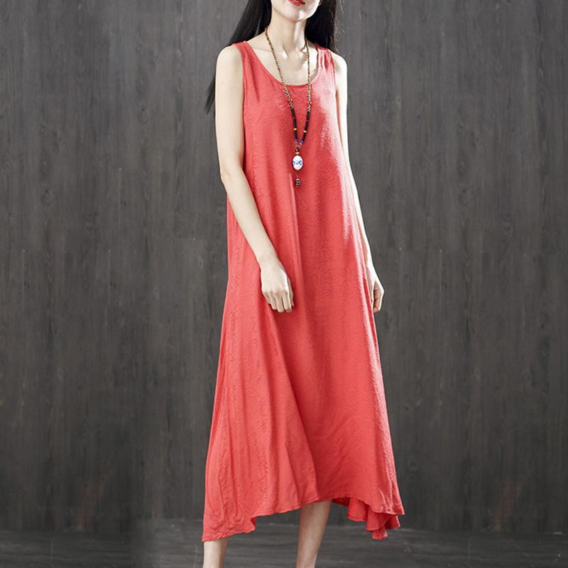 Elegant Sleeveless O Neck Cotton Quilting Clothes Photography Orange A Line Dress Sundress ( Limited Stock) - Omychic