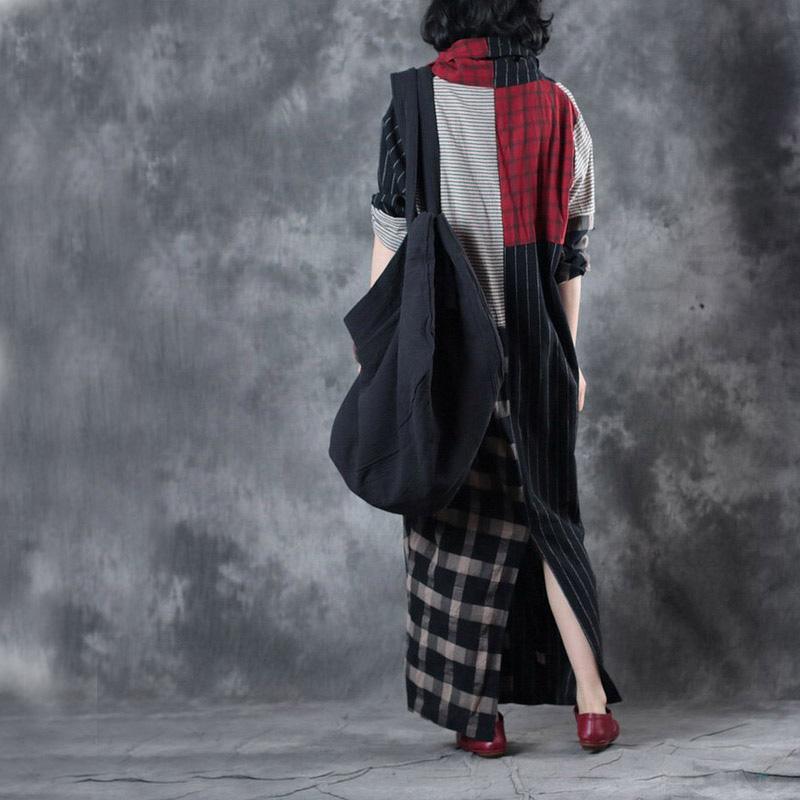 Elegant V Neck Patchwork Linen Dresses Fashion Ideas Black Plaid Dress Fall - Omychic
