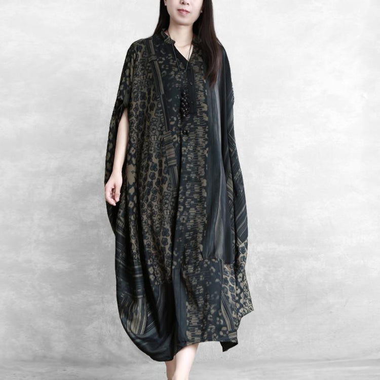 Elegant v neck silk clothes Inspiration khaki black prints Dresses summer - Omychic