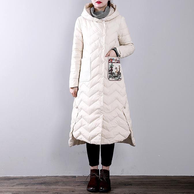 Elegant white goose Down coat trendy plus size hoodedYZ-2018111437 - Omychic