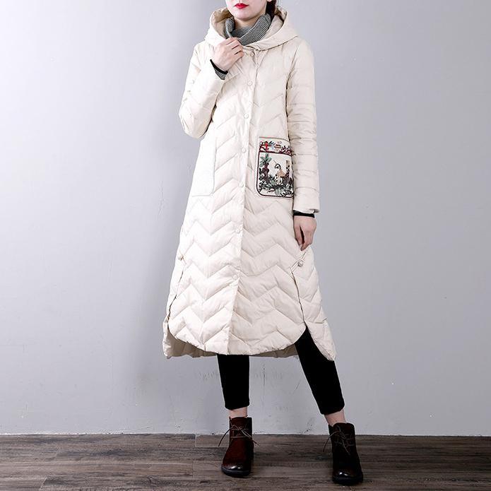 Elegant white goose Down coat trendy plus size hoodedYZ-2018111437 - Omychic