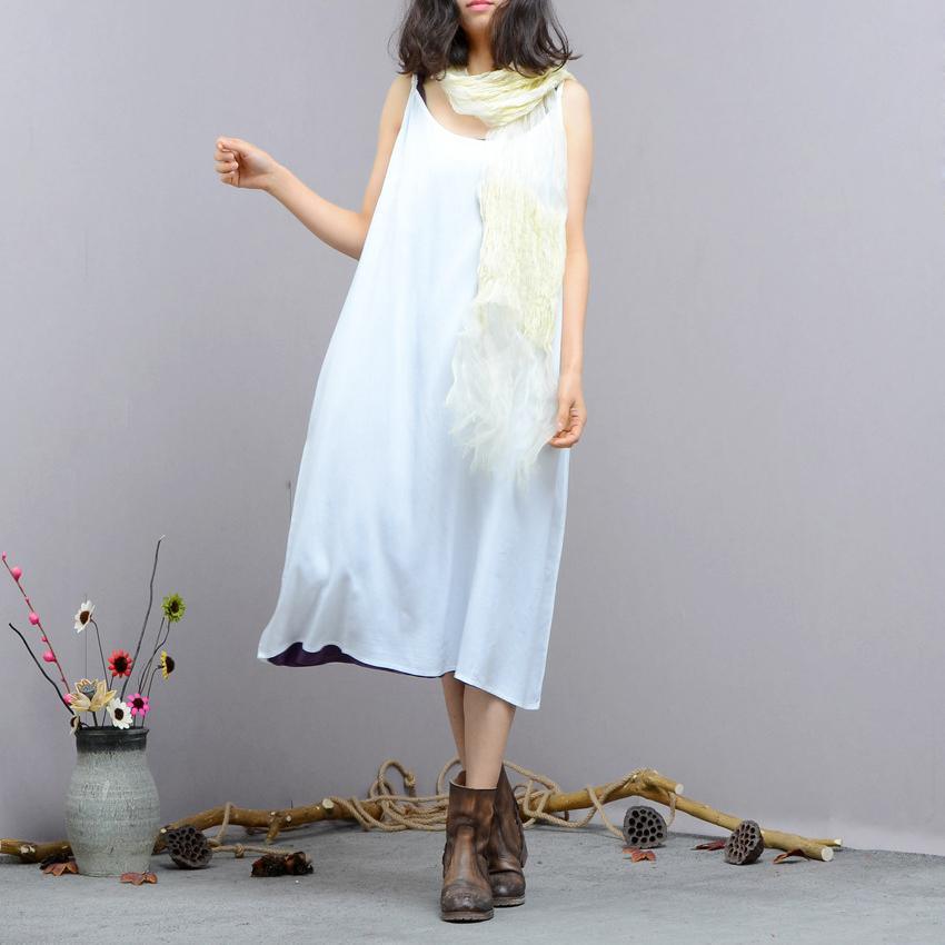 Elegant white linen Long Shirts Fine Shirts Spaghetti Strap Traveling summer Dress - Omychic