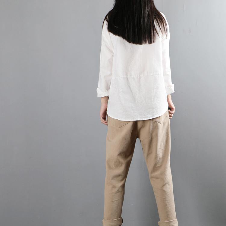 Elegant white linen tunic top prints Vestidos De Lino long sleeve top - Omychic