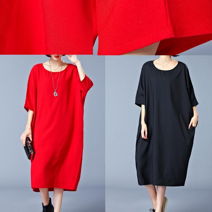 Elegant black Midi-length cotton dress plus size traveling clothing New o neck half sleeve cotton clothing dresses - Omychic