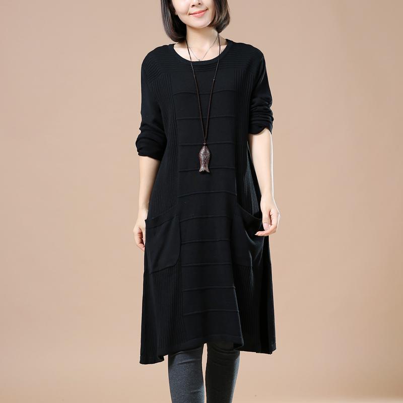 Elegant black knit dresses women sweaters - Omychic