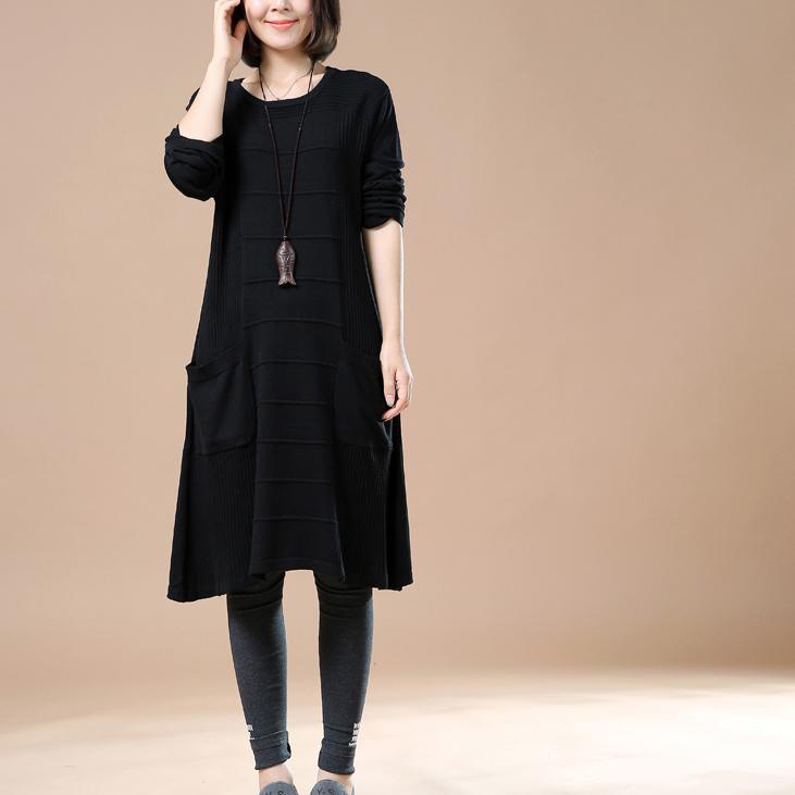 Elegant black knit dresses women sweaters - Omychic