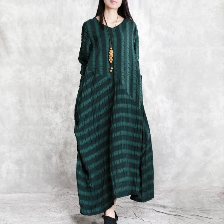 Elegant Blackish Green Natural Linen Dress Plus Size Clothing Patchwork Traveling Clothing 2021 Jacquard Linen Caftans ( Limited Stock) - Omychic