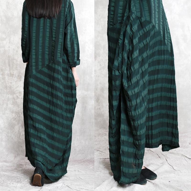 Elegant Blackish Green Natural Linen Dress Plus Size Clothing Patchwork Traveling Clothing 2021 Jacquard Linen Caftans ( Limited Stock) - Omychic