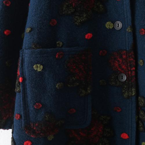 Elegant blue Jackets & Coats Loose fitting cardigans Fashion jacquard long coats floral - Omychic