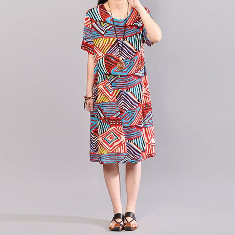 Elegant cotton caftans plus size Casual Short Sleeve Pullovers Printing Summer Dress - Omychic