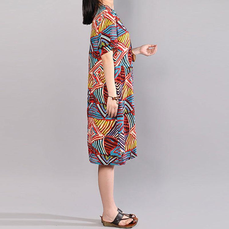 Elegant cotton caftans plus size Casual Short Sleeve Pullovers Printing Summer Dress - Omychic