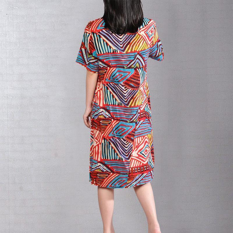 Elegant cotton caftans plus size Casual Short Sleeve Pullovers Printing Summer Dress - Omychic