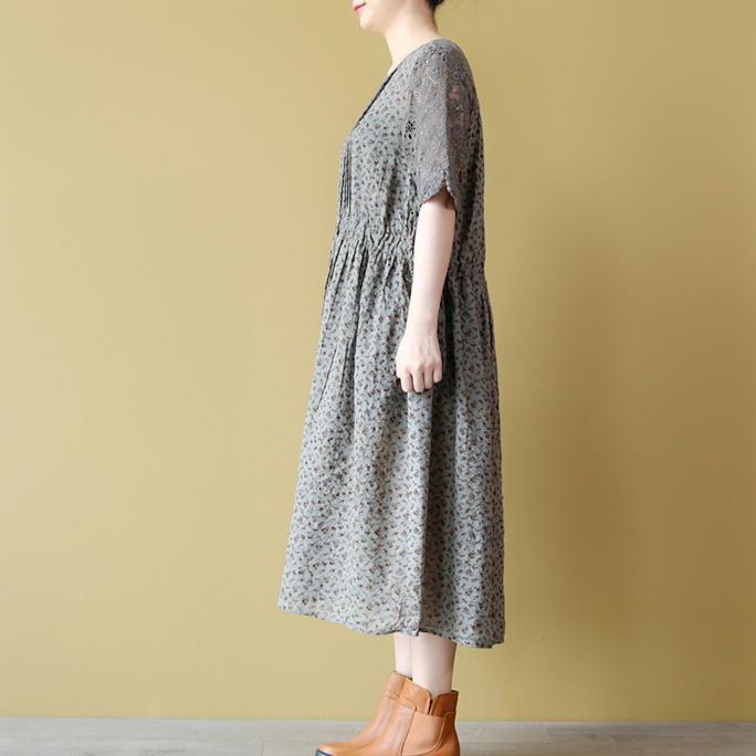 Elegant floral Midi linen dresses trendy plus size linen maxi dress Fine embroidery hollow out cotton clothing - Omychic