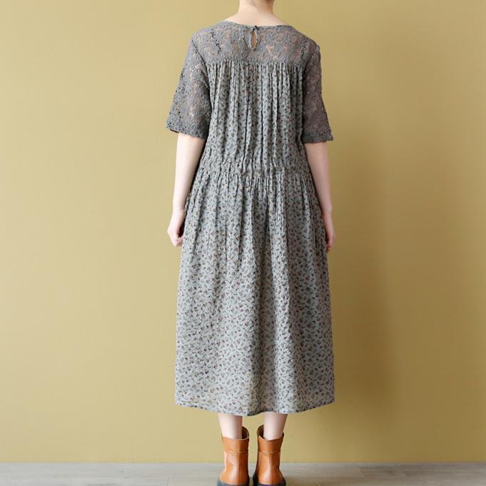 Elegant floral Midi linen dresses trendy plus size linen maxi dress Fine embroidery hollow out cotton clothing - Omychic