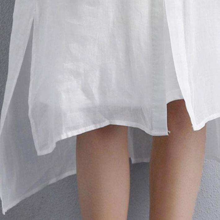 Elegant linen dresses plus size clothing Casual Polo Collar Beige Short Sleeve Shirt Dress - Omychic