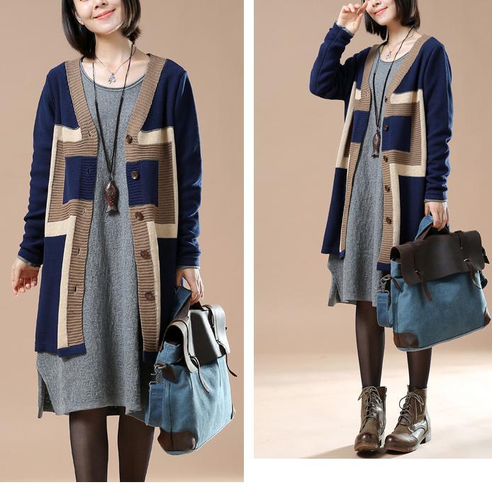 Elegant navy sweaters knit cardigans plus size coats - Omychic