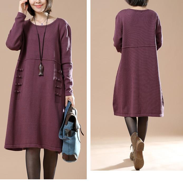 Elegant purple sweaters loose women winter dresses plus size - Omychic