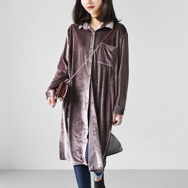Elegant purple velour oversize velour dresses plus size coats outwear - Omychic