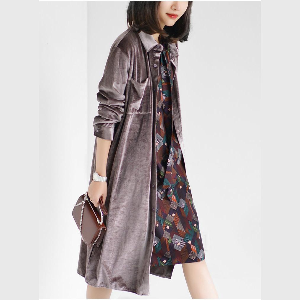 Elegant purple velour oversize velour dresses plus size coats outwear - Omychic