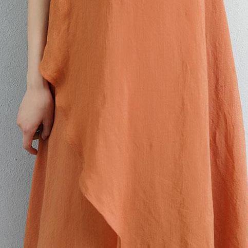 Elegant summer dress plus size Cotton Linen Summer Sleeveless Orange Vest Dress - Omychic