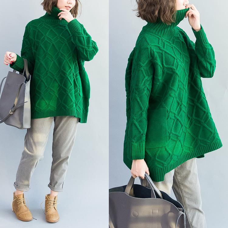 Emerald green cable knit sweaters womens oversized sweater knitwear long sleeve - Omychic