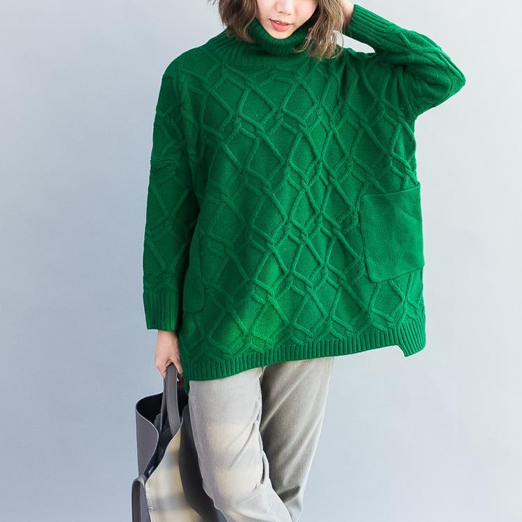 Emerald green cable knit sweaters womens oversized sweater knitwear long sleeve - Omychic