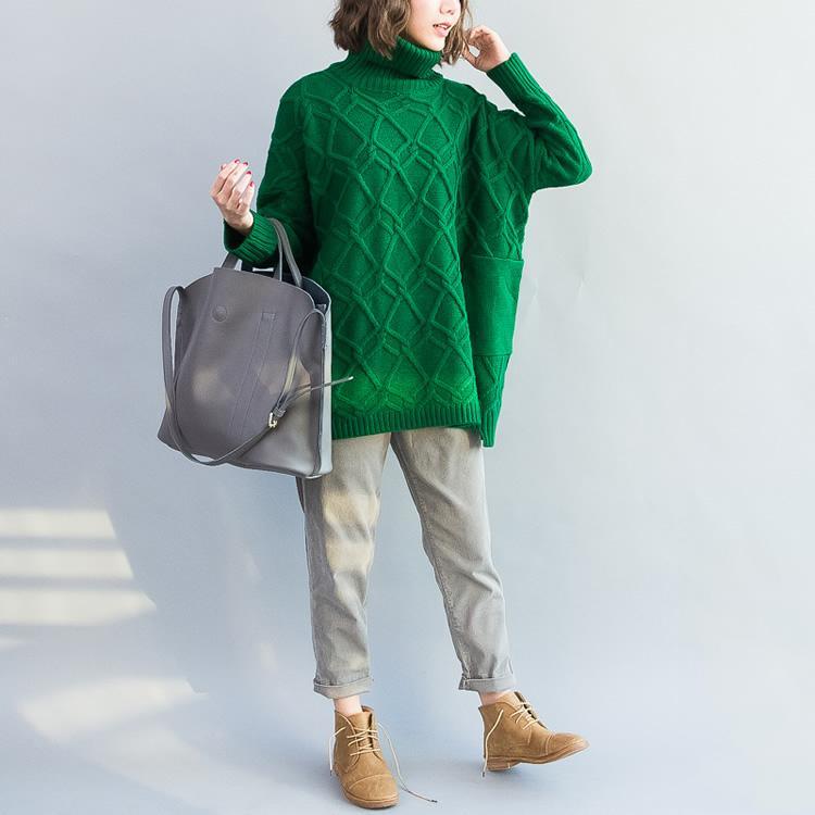 Emerald green cable knit sweaters womens oversized sweater knitwear long sleeve - Omychic