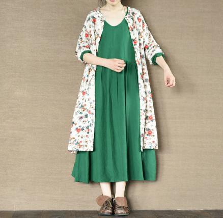 Emerald green linen sundress women linen maxi dress oversize cotton summer dresses - Omychic