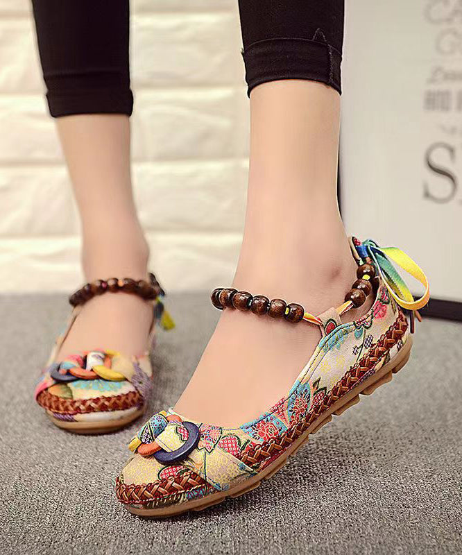 Ethnic Style Handmade Beaded Flat Sole Single Shoes