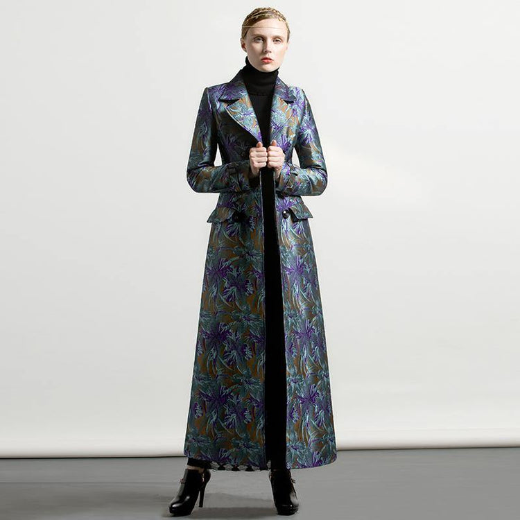 European and American style blue prints cotton blended trench coats fashion jacquard thick coat - Omychic